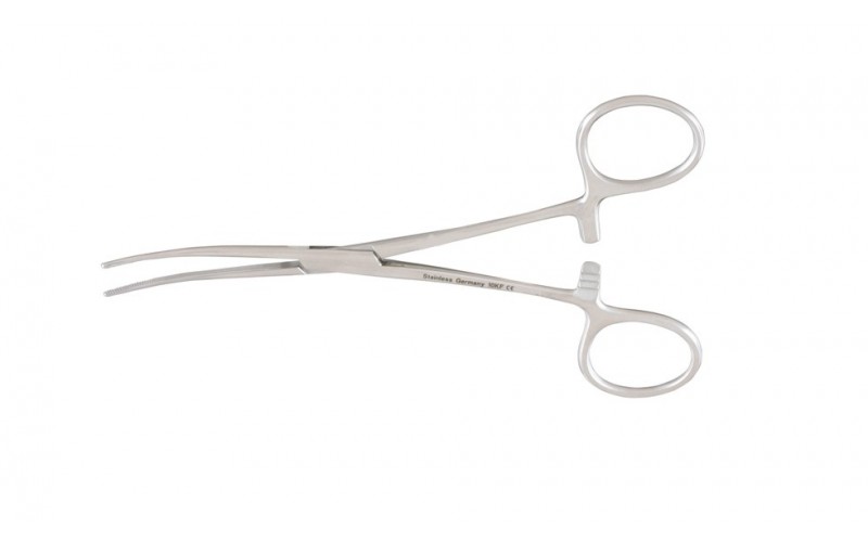 7-232  BAINBRIDGE Forceps, 6" (15.2 cm), curved, longitudinal serrations, cross tip serrations.