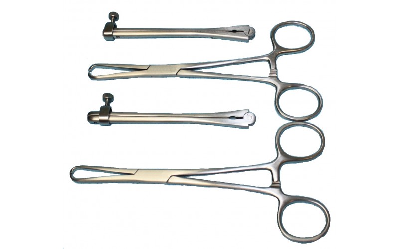 16-190-4 STONE Clamp Set, including 2 applying forceps and 2 clamps 4" (10.2 cm) with locking devices