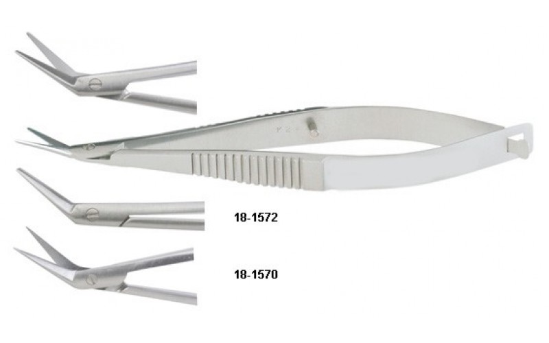 18-1570 CASTROVIEJO Keratoplasty Scissors, 3-3/4" (9.5 cm), angled blades 11 mm, sharp points.