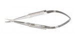 18-1839  BARRAQUER Needle Holder, curved, 10 mm wide hollow round handle, with lock.