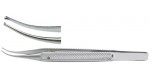 18-624  KIRBY Iris Forceps, 4" Curved, 1 X 2 teeth