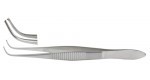 18-791  Iris Tissue Forceps, 4"  1 X 2 teeth, full curved,, 0.5 mm