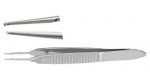 18-835 BONN Micro Suturing Forceps, 2-3/4" 1 X 2 teeth, 0.12 mm, tying platform.