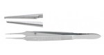 18-836 BONN Micro Suturing Forceps, 3-3/4" 1 X 2 teeth, 0.12 mm, tying platform.