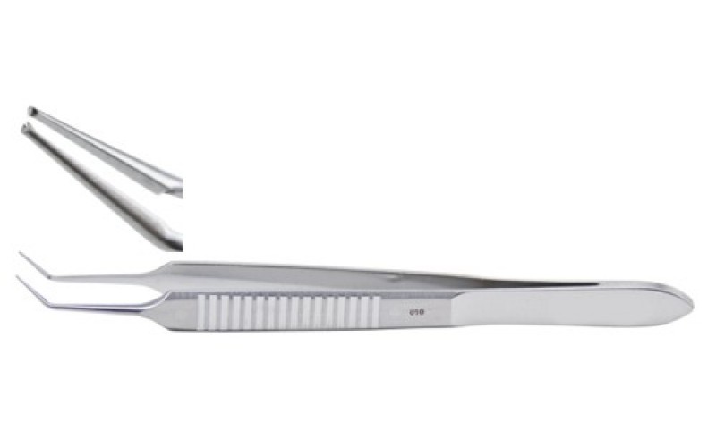 18-838 MCPHERSON Micro Corneal Suturing Forceps, 3-1/2" angled, 1 X 2 teeth., 0.2 mm