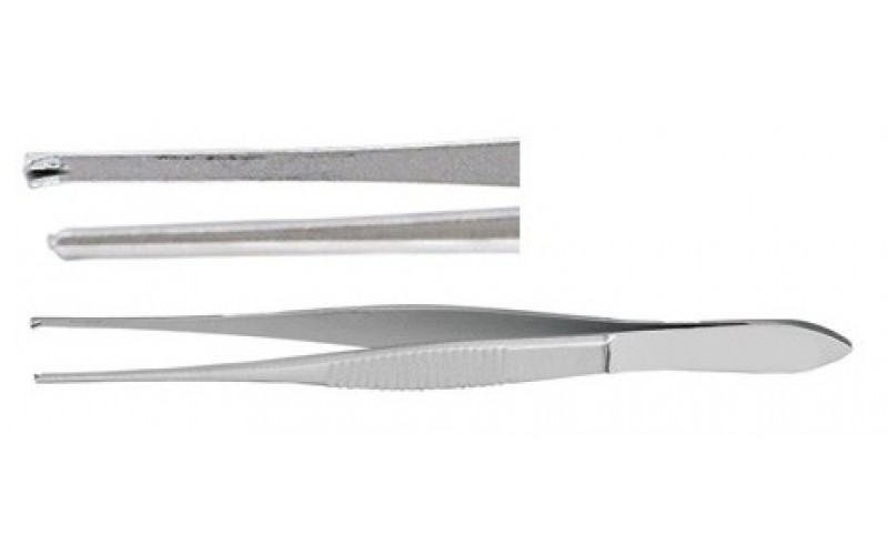 18-840 Strabismus Forceps, 4",1 mm wide tips with 1 X 2 teeth.