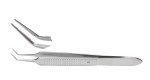 18-949 MCPHERSON Micro Iris Suturing Forceps, 3-1/2",angled, smooth platform 0.3 X 5 mm.