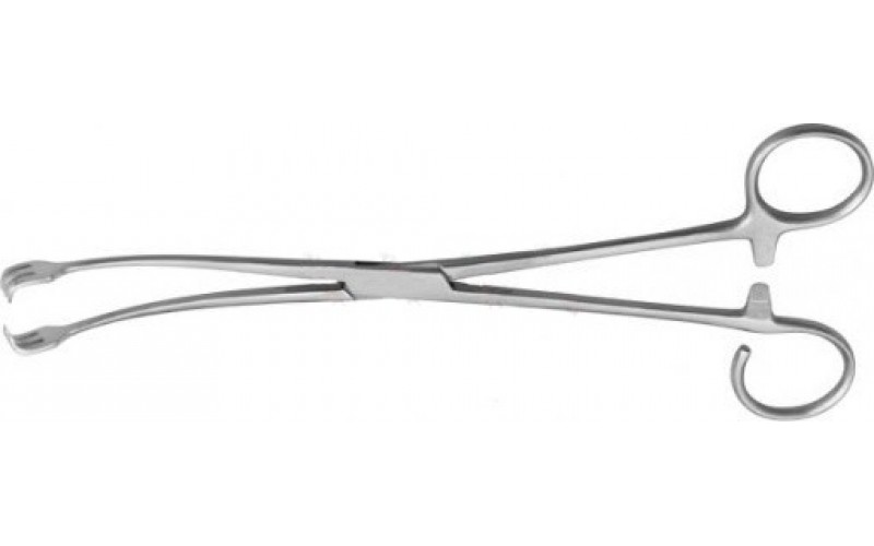 22-560 BALLENGER Tonsil Seizing Forceps, 8-1/2" (21.6 cm), curved, 3 X 3 prongs, one open ring. 