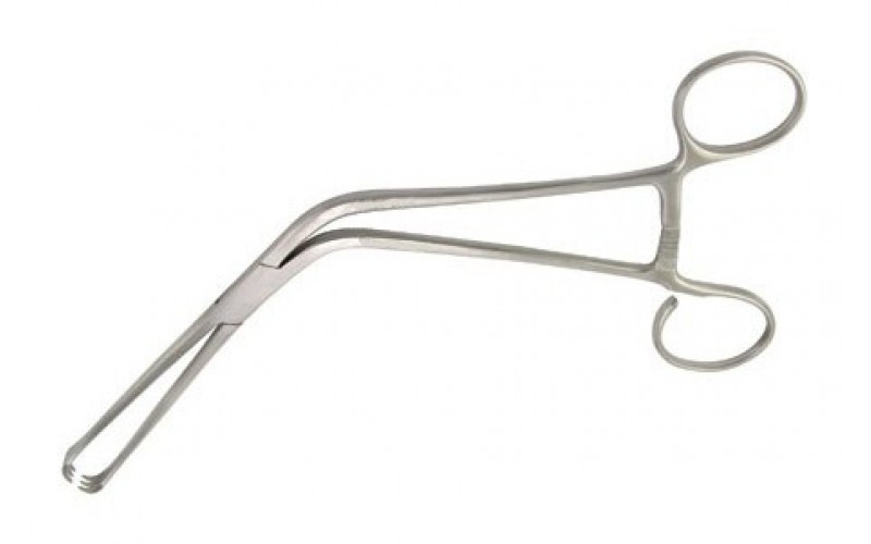 22-586 TIVNEN Tonsil Seizing Forceps, 8" (20.3 cm), one open ring, angled 3 X 3 prongs.